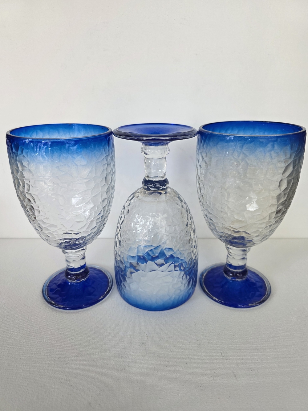 Libbey Dusky Blue Rim Ombre Textured Goblets - Set of 3